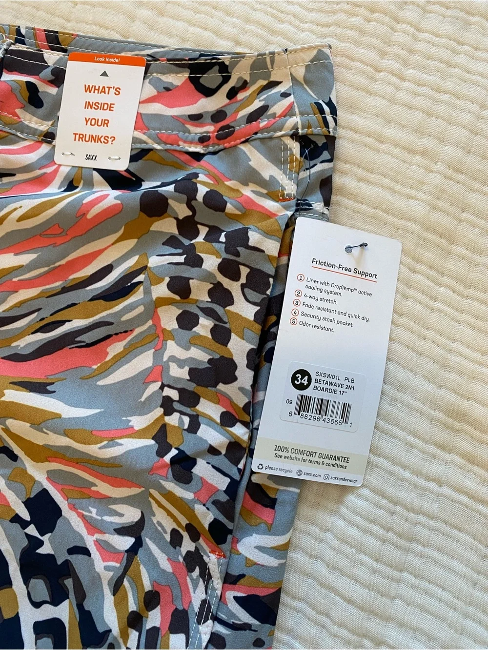 SAXX Betawave 2N1 Swim Shorts 17” Abstract Print Size 34 NWT